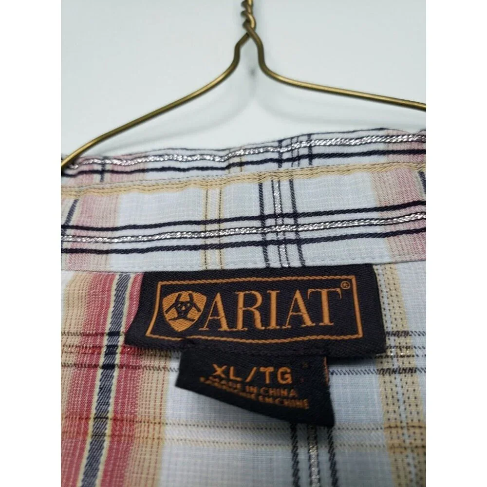 Ariat Womens XL Shirt Long Sleeve Button Front Multicolor Plaid Western Metallic - Picture 5 of 6
